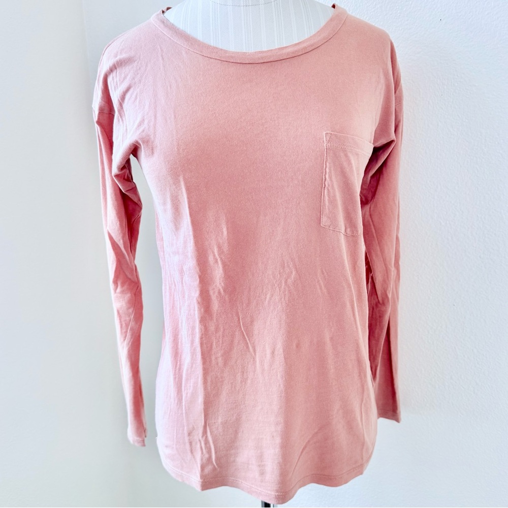 J Crew Garment-Dyed Peachy Crew Neck Long Sleeve Soft Pocket Tee-Size XS